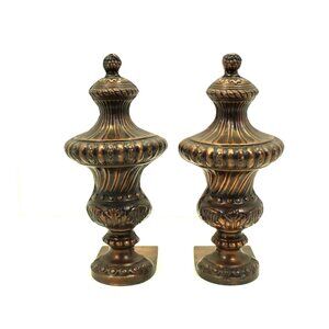 BOMBAY COMPANY BRONZE TONE METAL FINIAL URN STYLE DARK PATINA BOOKENDS HEAVY